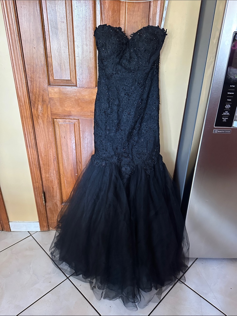 Black Strapless Beaded Mermaid Gown
